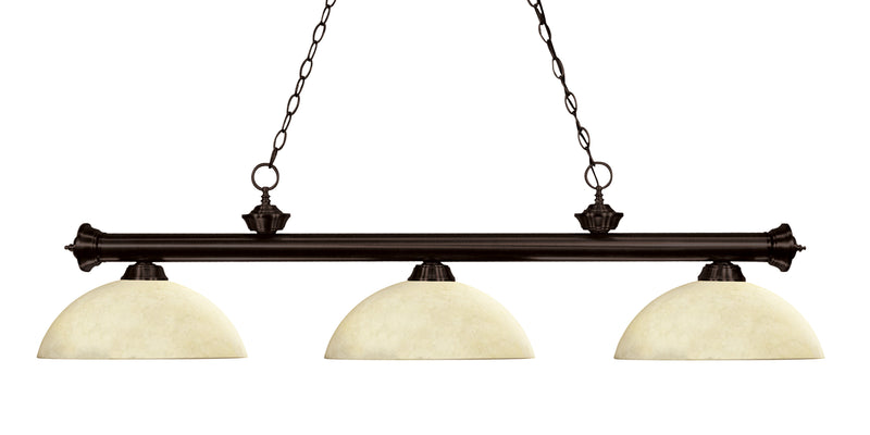 Riviera 3 Light Billiard, Glass Shades (D) in Bronze