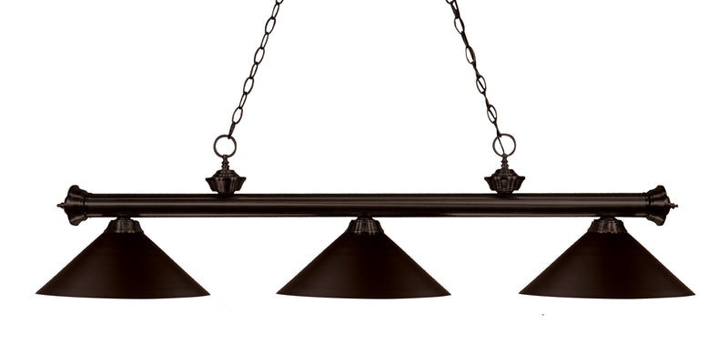 Riviera 3 Light Billiard, Metal Shades (M) in Bronze