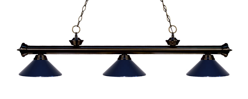 Riviera 3 Light Billiard, Metal Shades (M) in Bronze