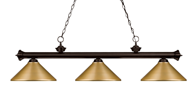 Riviera 3 Light Billiard, Metal Shades (M) in Bronze