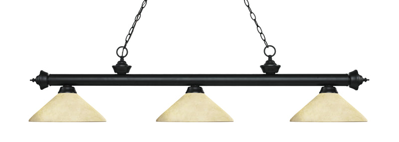 Riviera 3 Light Billiard, Glass Shades (A) in Matte Black