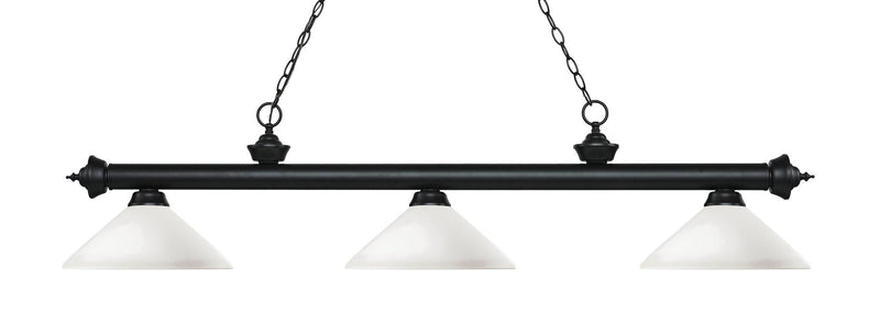 Riviera 3 Light Billiard, Glass Shades (A) in Matte Black