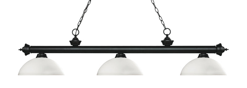 Riviera 3 Light Billiard, Glass Shades (D) in Matte Black