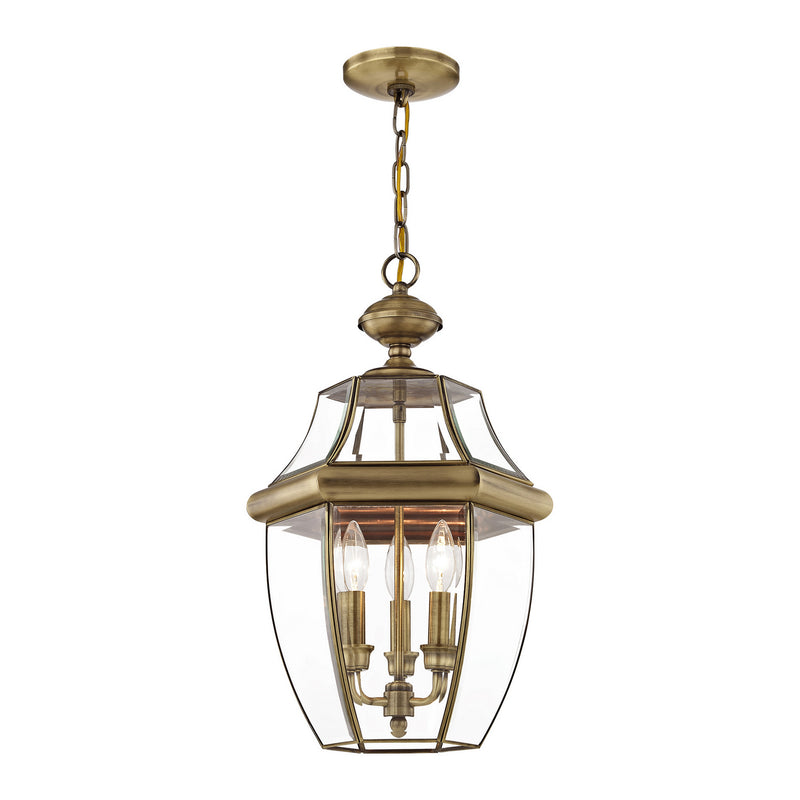 Monterey 3 Light Outdoor Chain Lantern in Antique Brass