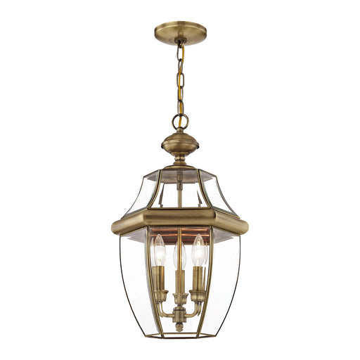 Monterey 3 Light Outdoor Chain Lantern in Antique Brass