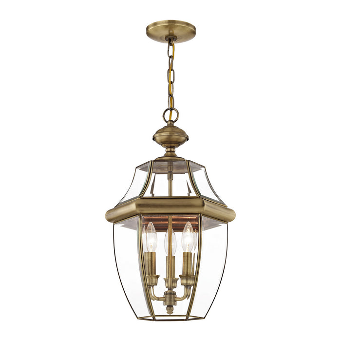 Monterey 3 Light Outdoor Chain Lantern in Antique Brass