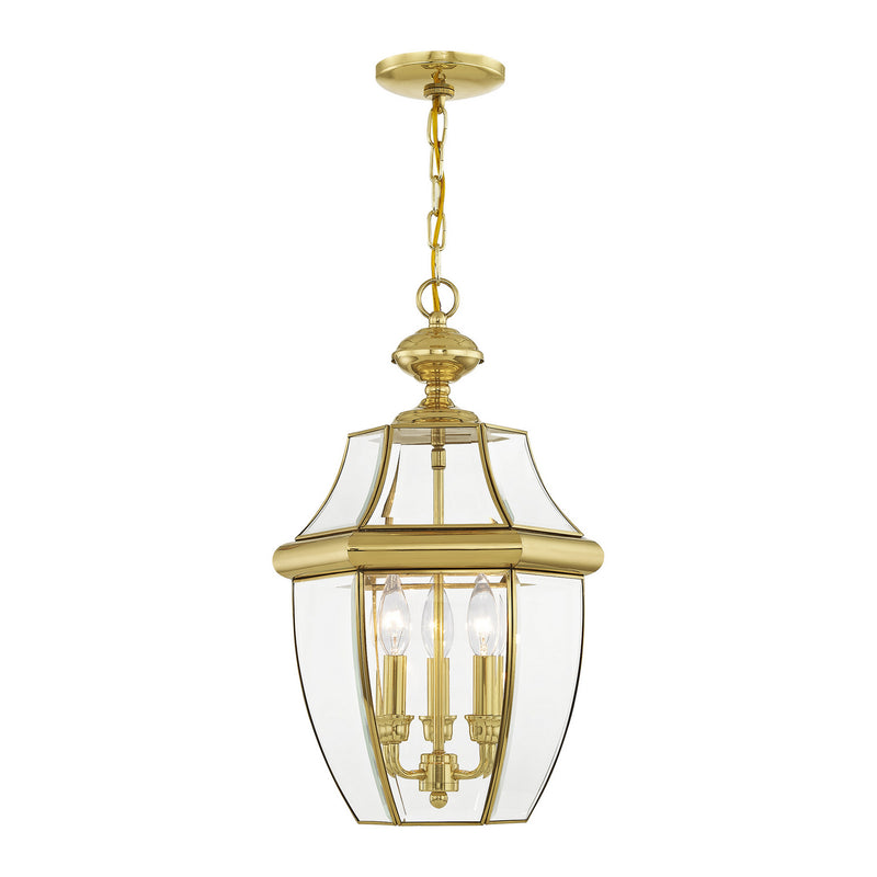 Monterey 3 Light Outdoor Chain Lantern in Polished Brass