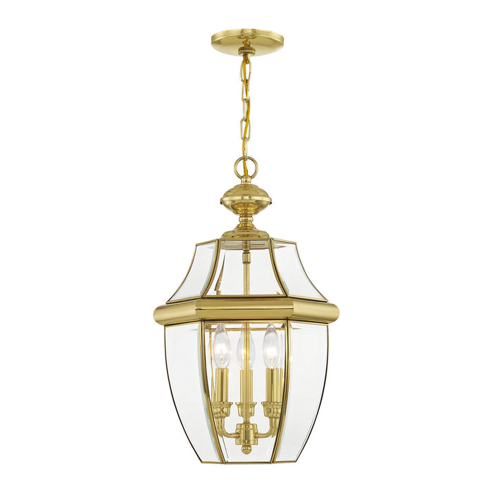 Monterey 3 Light Outdoor Chain Lantern in Polished Brass