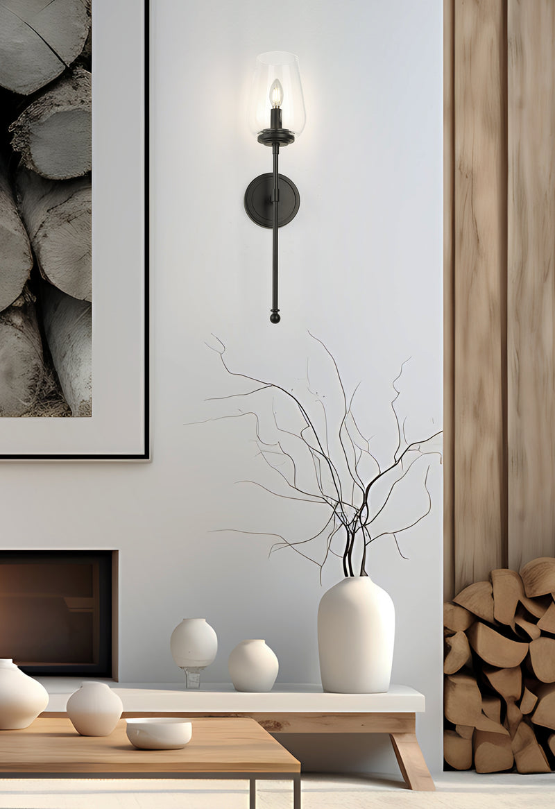 Dominique 1 Light 5.75" Wall Sconce in Matte Black in a room setting