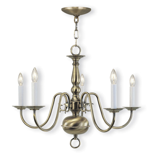 Williamsburgh 5 Light Chandelier in Antique Brass