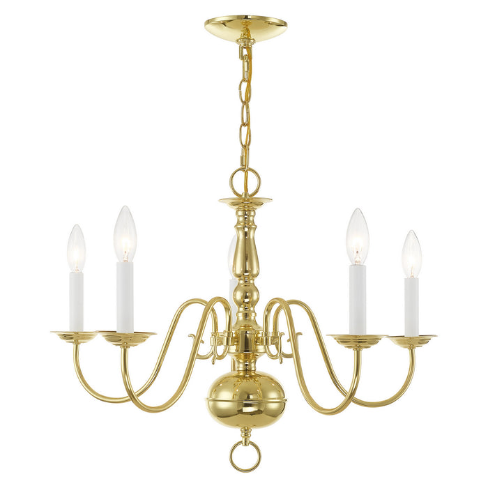 Williamsburgh 5 Light Chandelier in Polished Brass
