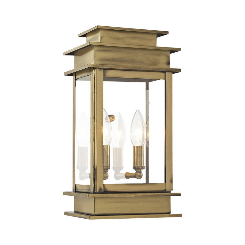 Princeton 2-Light 14" Outdoor Wall Lantern in Antique Brass with Polished Chrome Stainless Steel Reflector