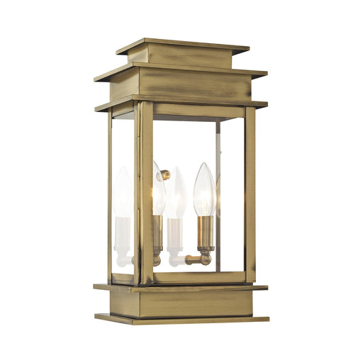 Princeton 2-Light 14" Outdoor Wall Lantern in Antique Brass with Polished Chrome Stainless Steel Reflector
