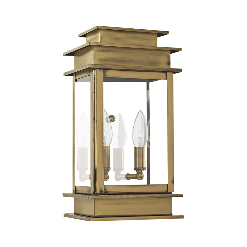 Princeton 2-Light 14" Outdoor Wall Lantern in Antique Brass with Polished Chrome Stainless Steel Reflector