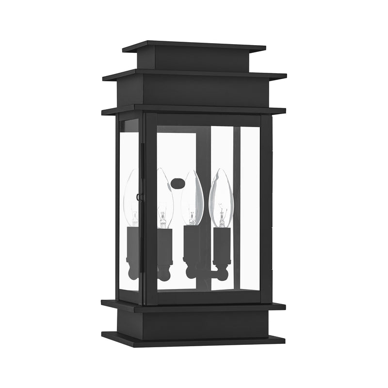 Princeton 2-Light 14" Outdoor Wall Lantern in Black with Polished Chrome Stainless Steel Reflector