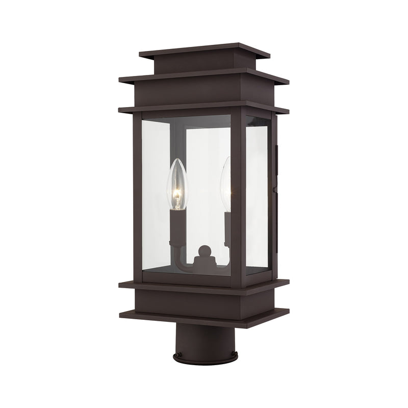 Princeton 2-Light Medium Outdoor Post Light in Bronze with Polished Chrome Stainless Steel Reflector