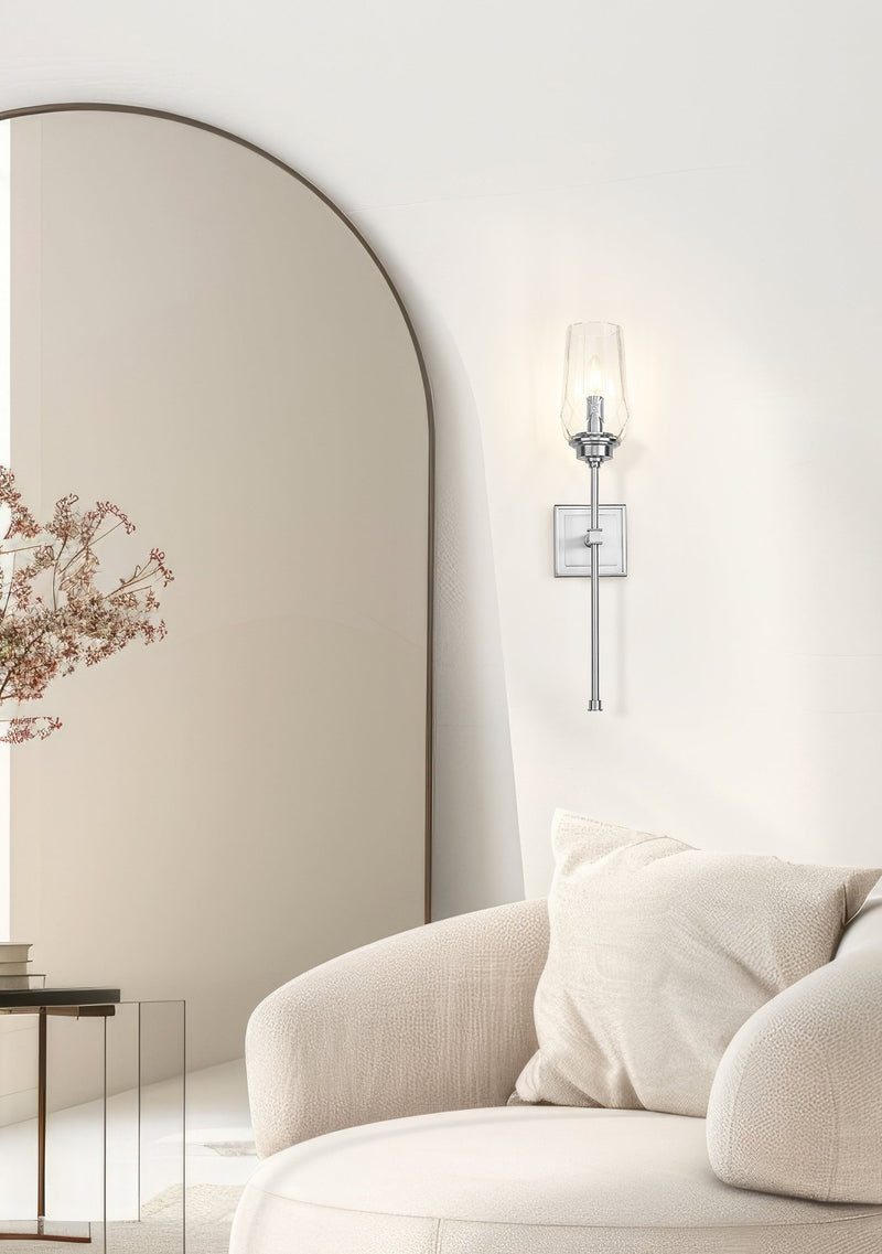 Cosmo 1 Light 5" Wall Sconce in Brushed Nickel in a room setting