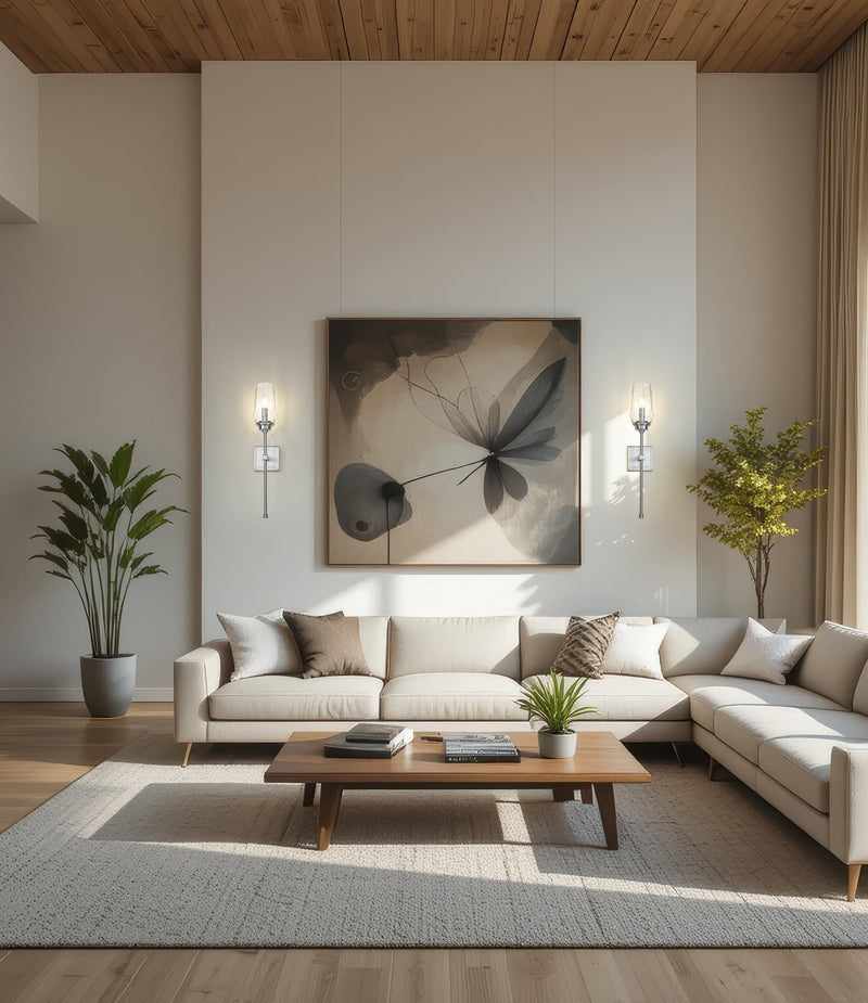 Cosmo 1 Light 5" Wall Sconce in Brushed Nickel in a room setting