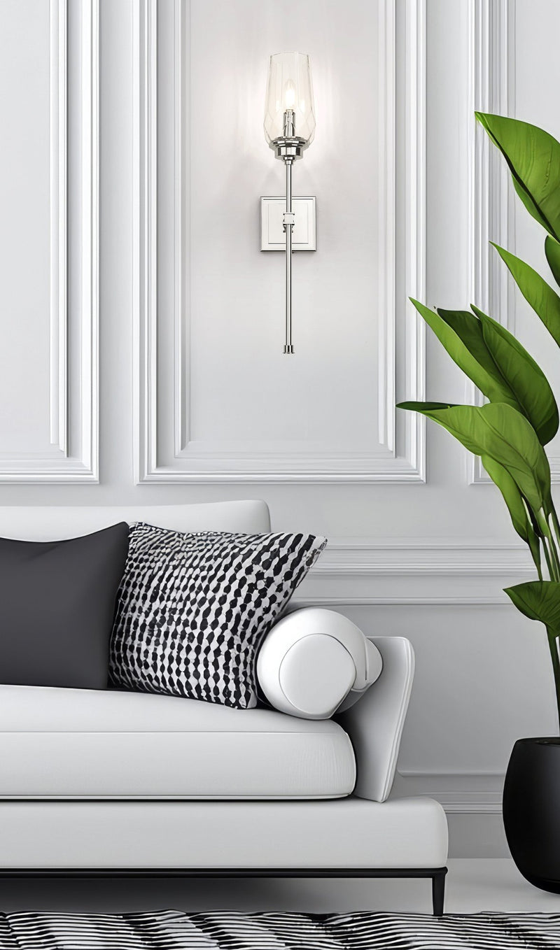 Cosmo 1 Light 5" Wall Sconce in Polished Nickel in a room setting