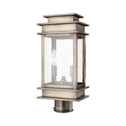 Princeton 2-Light Medium Outdoor Post Light in Vintage Pewter with Polished Chrome Stainless Steel Reflector