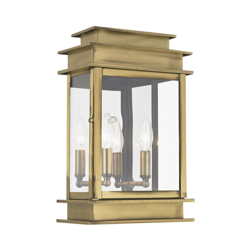 Princeton 2-Light 15.25" Outdoor Wall Lantern in Antique Brass with Polished Chrome Stainless Steel Reflector