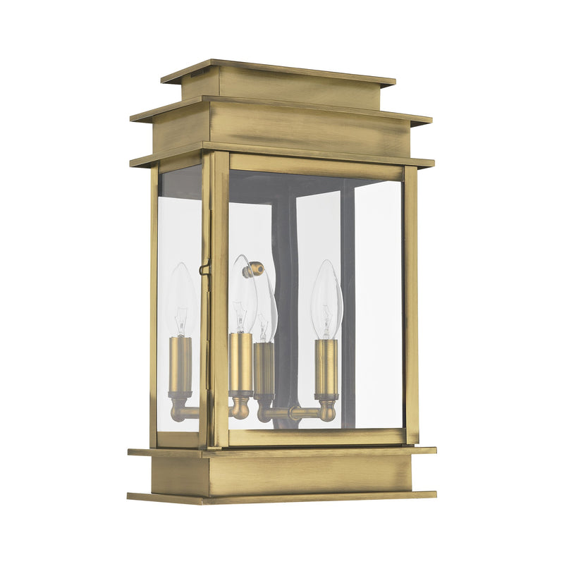 Princeton 2-Light 15.25" Outdoor Wall Lantern in Antique Brass with Polished Chrome Stainless Steel Reflector