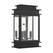 Princeton 2-Light 15.25" Outdoor Wall Lantern in Black with Polished Chrome Stainless Steel Reflector