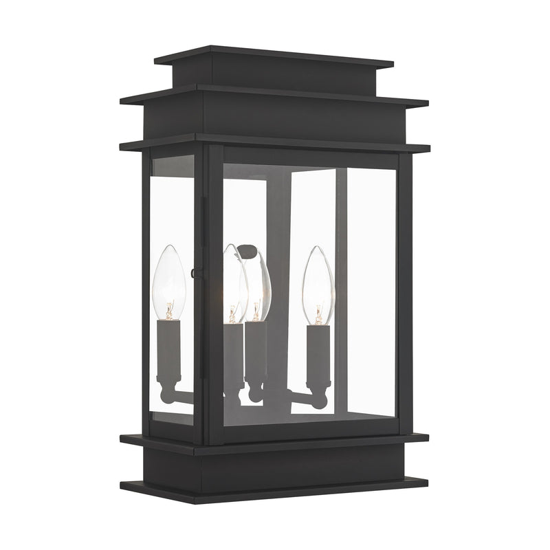 Princeton 2-Light 15.25" Outdoor Wall Lantern in Black with Polished Chrome Stainless Steel Reflector