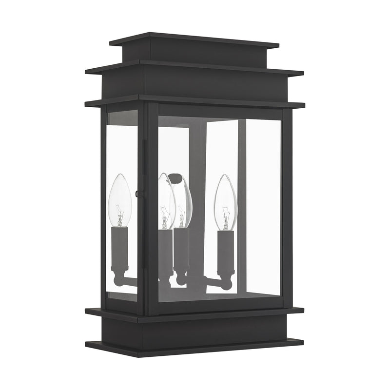 Princeton 2-Light 15.25" Outdoor Wall Lantern in Black with Polished Chrome Stainless Steel Reflector