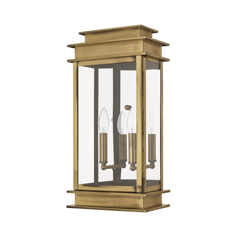 Princeton 2-Light Large Outdoor Wall Lantern in Antique Brass with Polished Chrome Stainless Steel Reflector