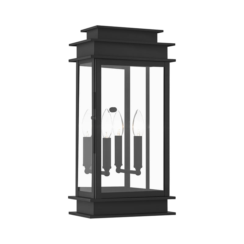 Princeton 2-Light Large Outdoor Wall Lantern in Black with Polished Chrome Stainless Steel Reflector