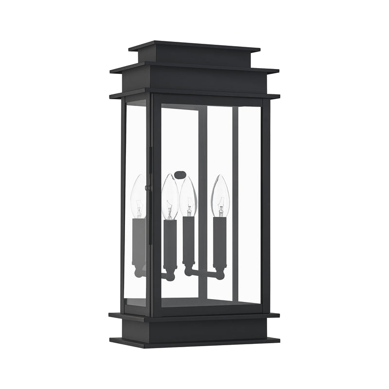 Princeton 2-Light Large Outdoor Wall Lantern in Black with Polished Chrome Stainless Steel Reflector