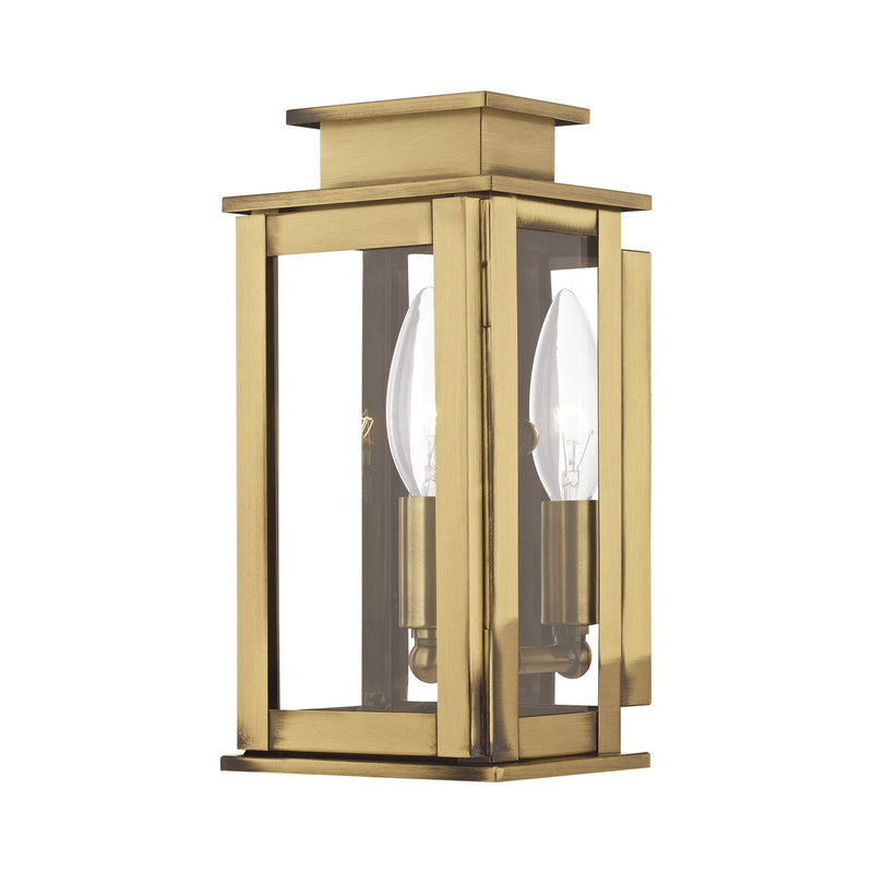 Princeton Mini Outdoor Wall Lantern in Antique Brass with Polished Chrome Stainless Steel Reflector