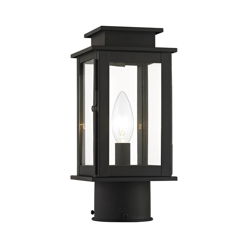 Princeton Mini Outdoor Post Light in Black with Polished Chrome Stainless Steel Reflector