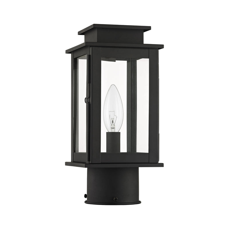 Princeton Mini Outdoor Post Light in Black with Polished Chrome Stainless Steel Reflector