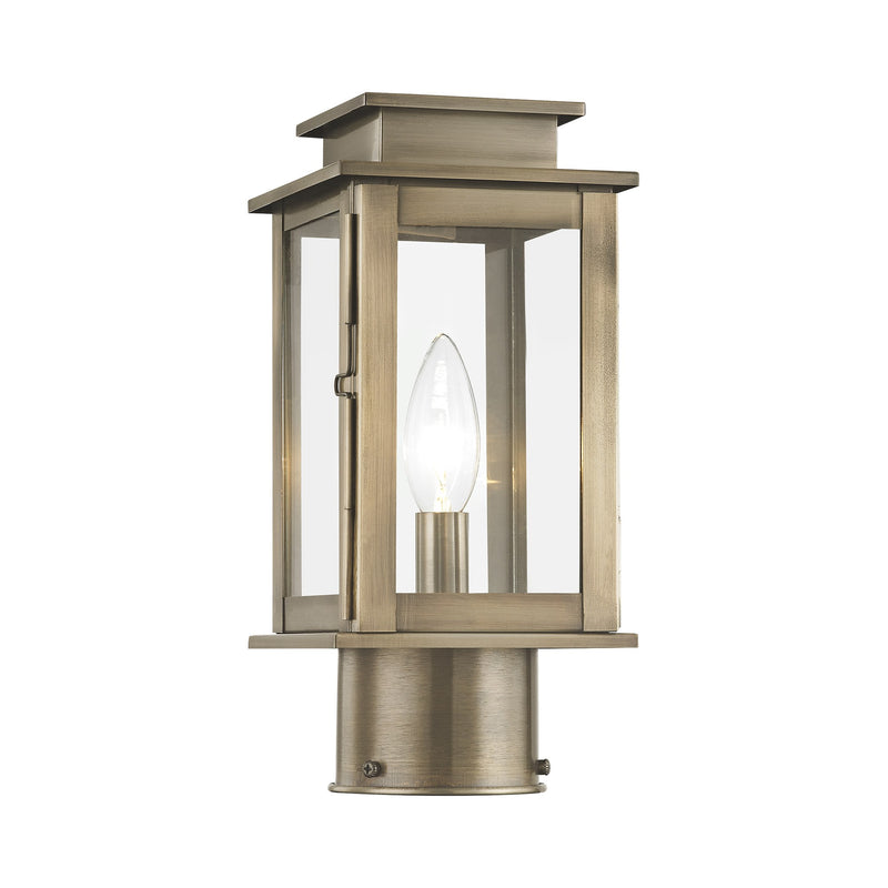 Princeton Mini Outdoor Post Light in Vintage Pewter with Polished Chrome Stainless Steel Reflector