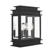 Princeton 3-Light Medium Wide Outdoor Wall Lantern in Black with Polished Chrome Stainless Steel Reflector
