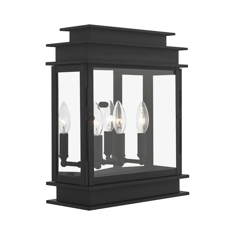 Princeton 3-Light Medium Wide Outdoor Wall Lantern in Black with Polished Chrome Stainless Steel Reflector