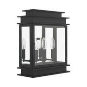 Princeton 3-Light Medium Wide Outdoor Wall Lantern in Black with Polished Chrome Stainless Steel Reflector