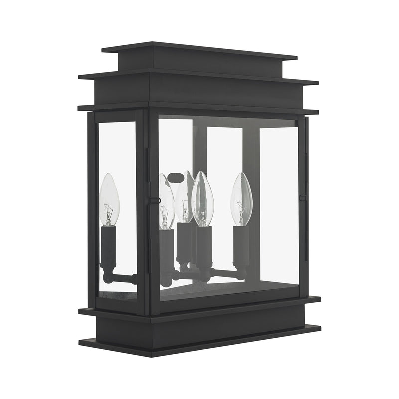 Princeton 3-Light Medium Wide Outdoor Wall Lantern in Black with Polished Chrome Stainless Steel Reflector