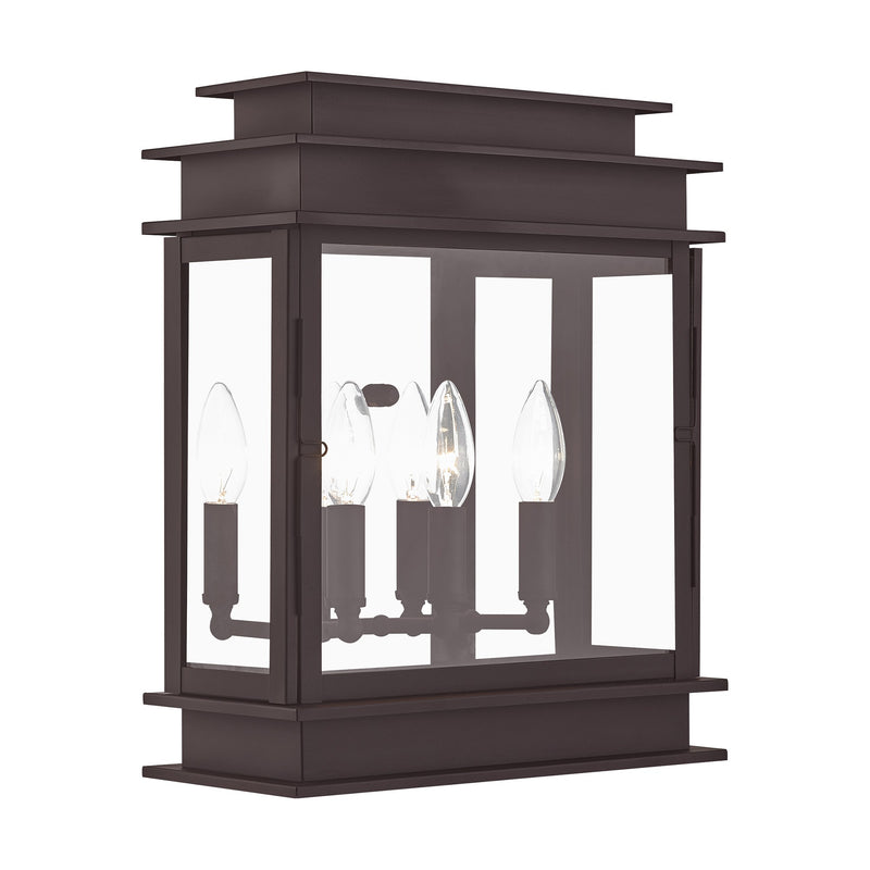 Princeton 3-Light Medium Wide Outdoor Wall Lantern in Bronze with Polished Chrome Stainless Steel Reflector