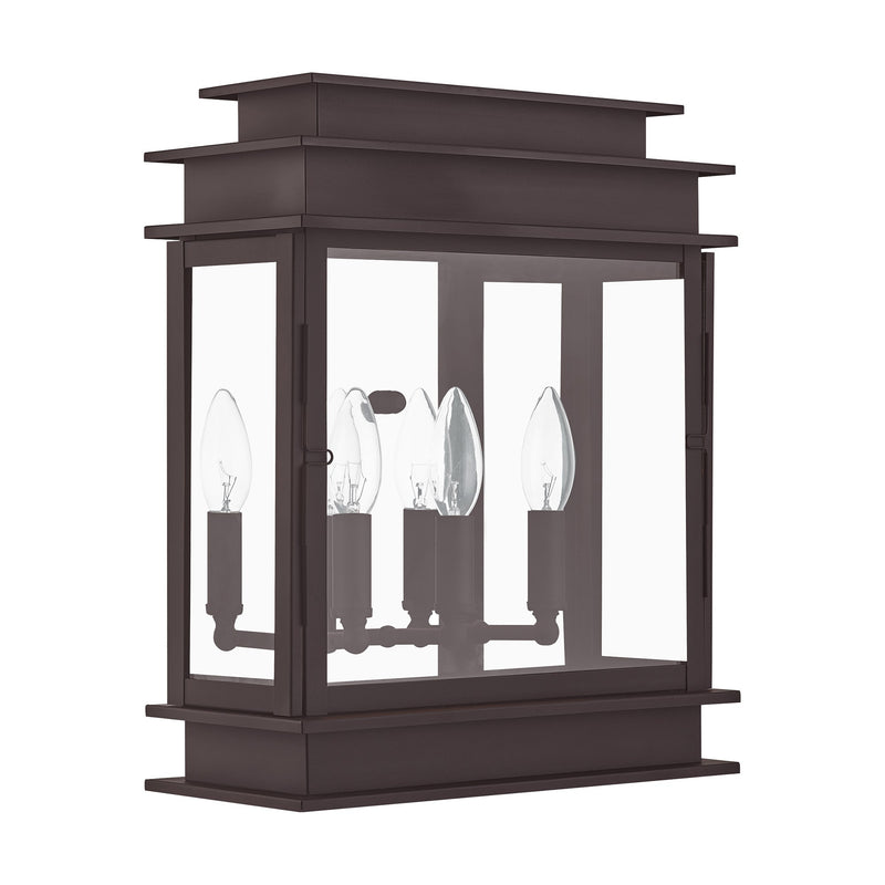 Princeton 3-Light Medium Wide Outdoor Wall Lantern in Bronze with Polished Chrome Stainless Steel Reflector