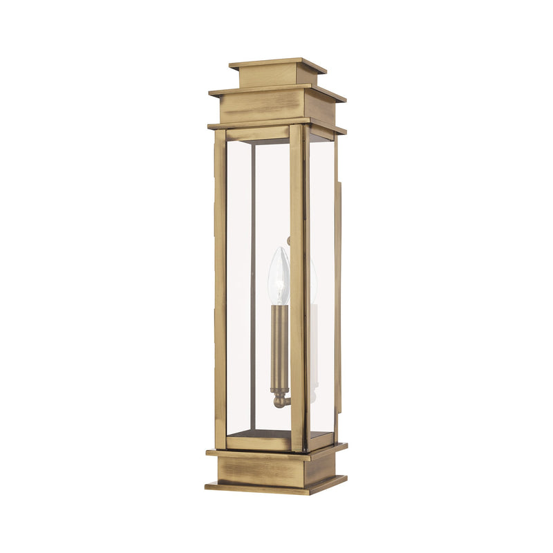 Princeton Tall Outdoor Wall Lantern in Antique Brass with Polished Chrome Stainless Steel Reflector