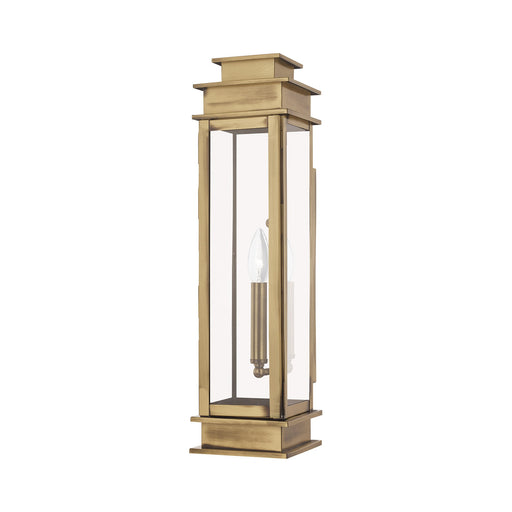 Princeton Tall Outdoor Wall Lantern in Antique Brass with Polished Chrome Stainless Steel Reflector