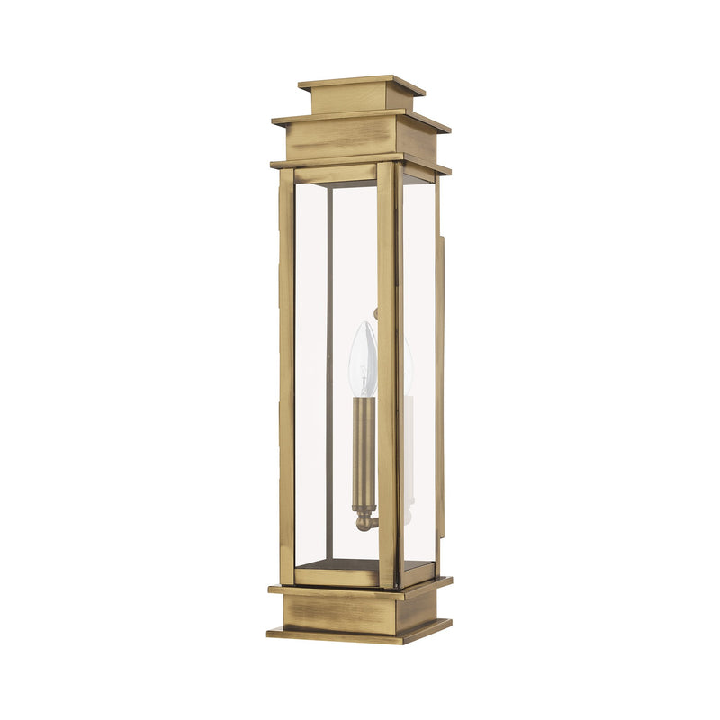 Princeton Tall Outdoor Wall Lantern in Antique Brass with Polished Chrome Stainless Steel Reflector