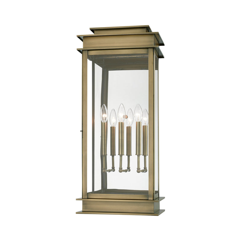 Princeton 3-Light Extra Large Outdoor Wall Lantern in Antique Brass with Polished Chrome Stainless Steel Reflector