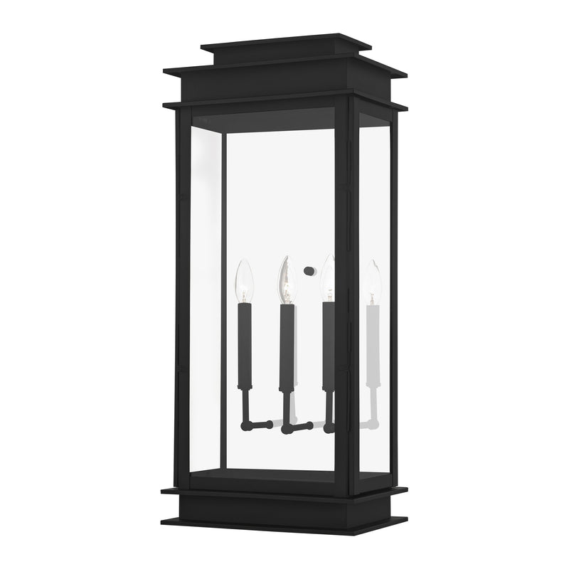 Princeton 3-Light Extra Large Outdoor Wall Lantern in Black with Polished Chrome Stainless Steel Reflector