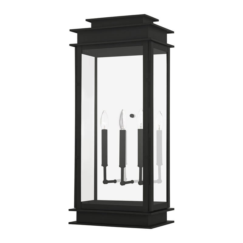 Princeton 3-Light Extra Large Outdoor Wall Lantern in Black with Polished Chrome Stainless Steel Reflector
