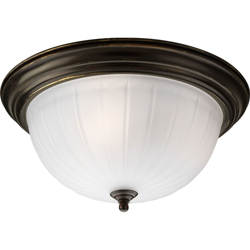 Melon Glass Three Light Flush Mount in Antique Bronze