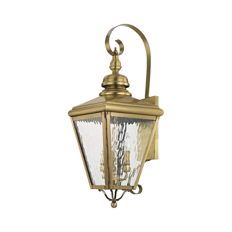 Cambridge 3-Light Large Outdoor Wall Lantern in Antique Brass